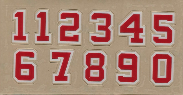 1" (Block Style #2) Scarlet outlined in white Rear Player Number